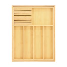 MegaChef Adjustable Bamboo Drawer Storage and Organization Tray with Removable Knife Block